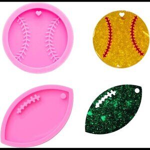 2 PCS Glossy Shiny Football Rugby and Baseball Ball Keychain Silicone Mold with